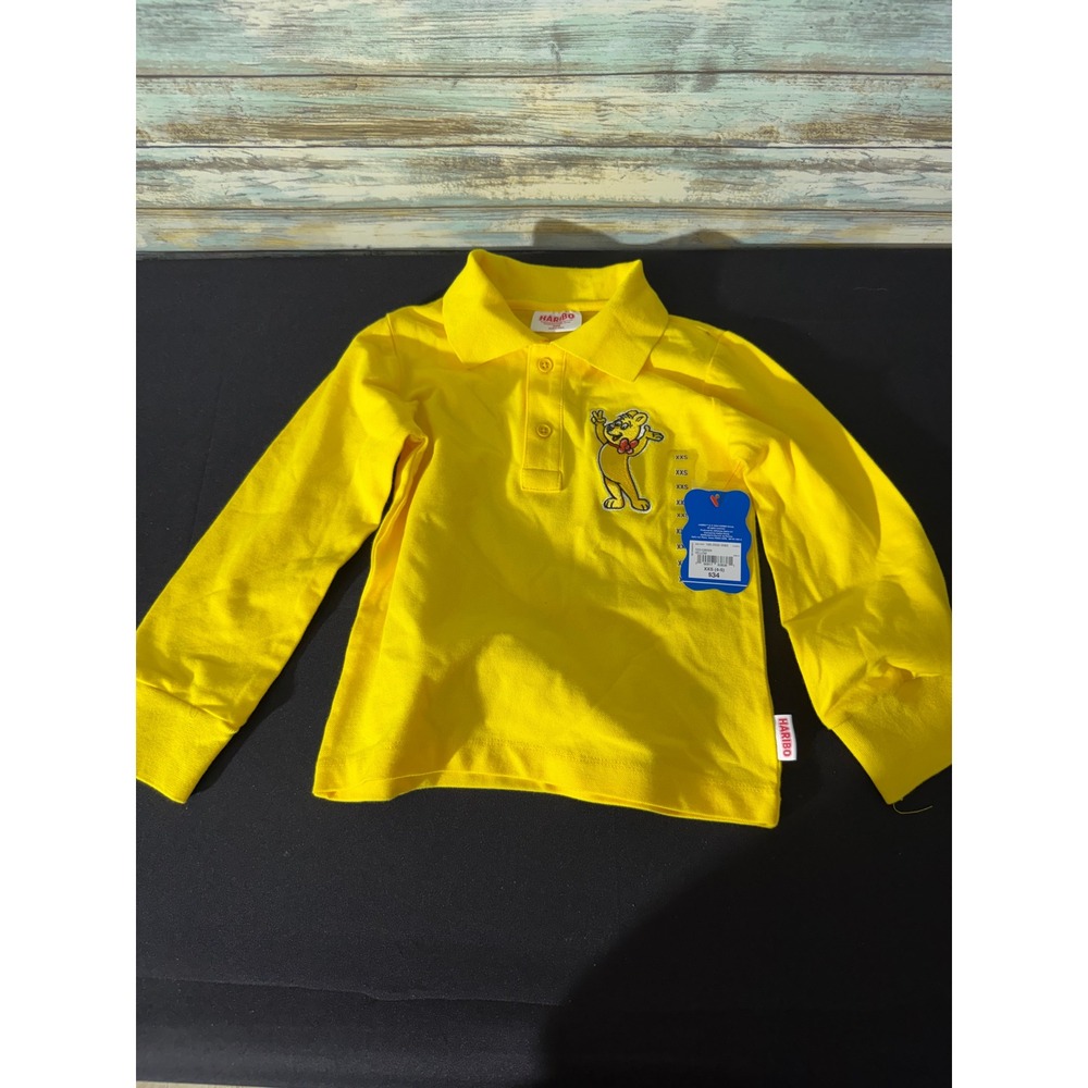 Haribo Long Sleeve Polo XXS 4-5 Yellow New Goldbear Embroidered Mascot Shirt